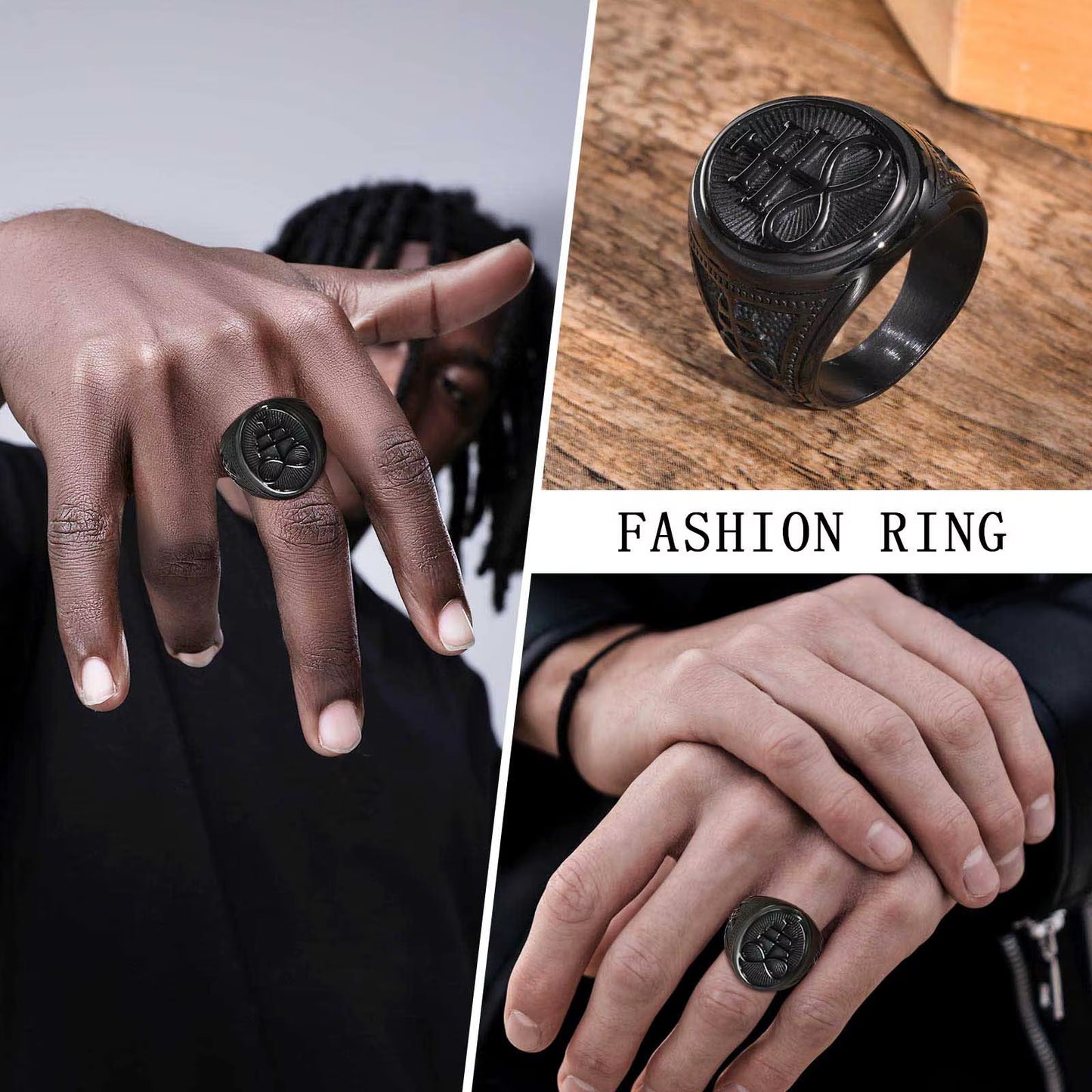 Sigil of Lucifer Rings Men Boys Talisman Amulet Gift Jewelry,Black Stainless Steel Satan Demon Devil Symbol Signet Ring