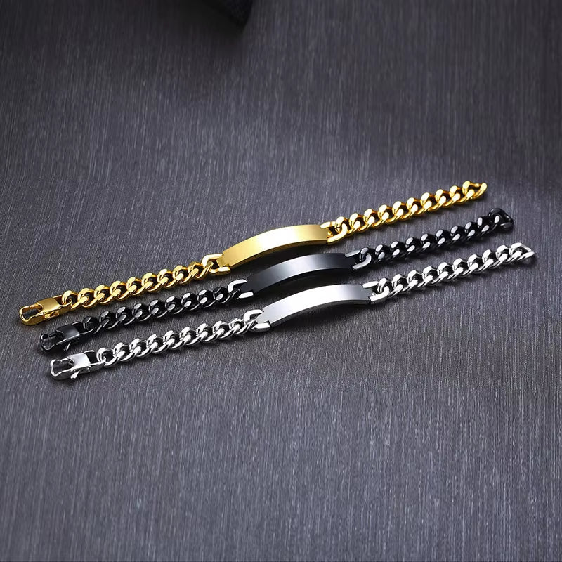 9Mm Stainless Steel ID Bracelets for Men Personalize Name Image Unique Gift Link Chain Bracelets