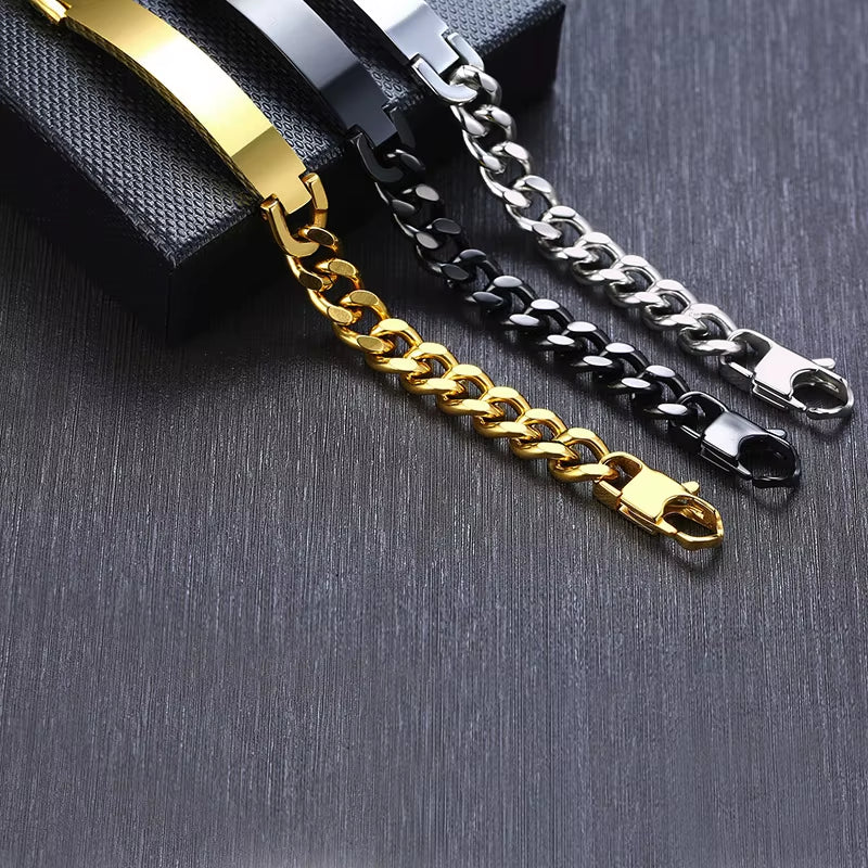 9Mm Stainless Steel ID Bracelets for Men Personalize Name Image Unique Gift Link Chain Bracelets
