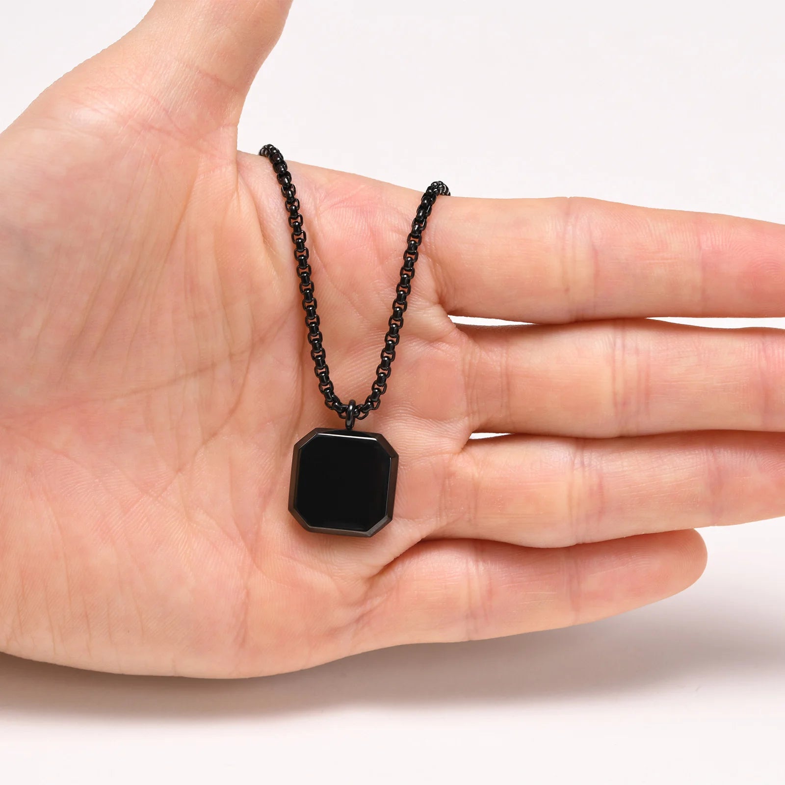 Stylish Men Square Natural Stone Necklace, Solid Stainless Steel Geometric Polygon Pendant,Casual Punk Boy Gift Jewelry