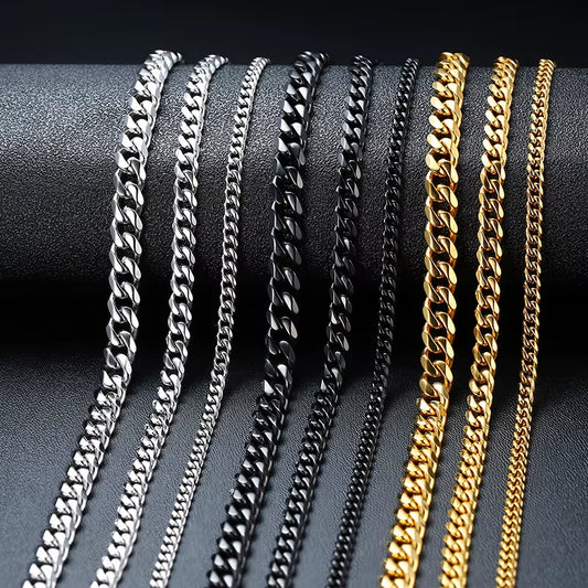 Stunning Cuban Chain Necklace - Unisex Stainless Steel Curb Link Choker in Vintage Gold Finish