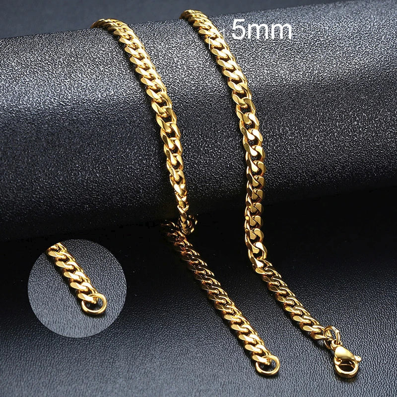 Stunning Cuban Chain Necklace - Unisex Stainless Steel Curb Link Choker in Vintage Gold Finish
