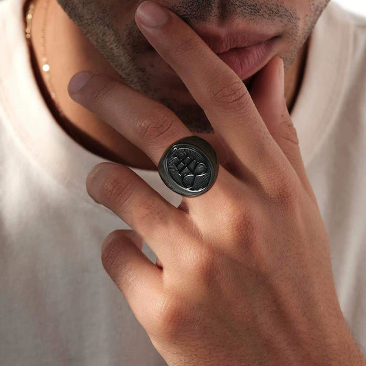 Sigil of Lucifer Rings Men Boys Talisman Amulet Gift Jewelry,Black Stainless Steel Satan Demon Devil Symbol Signet Ring