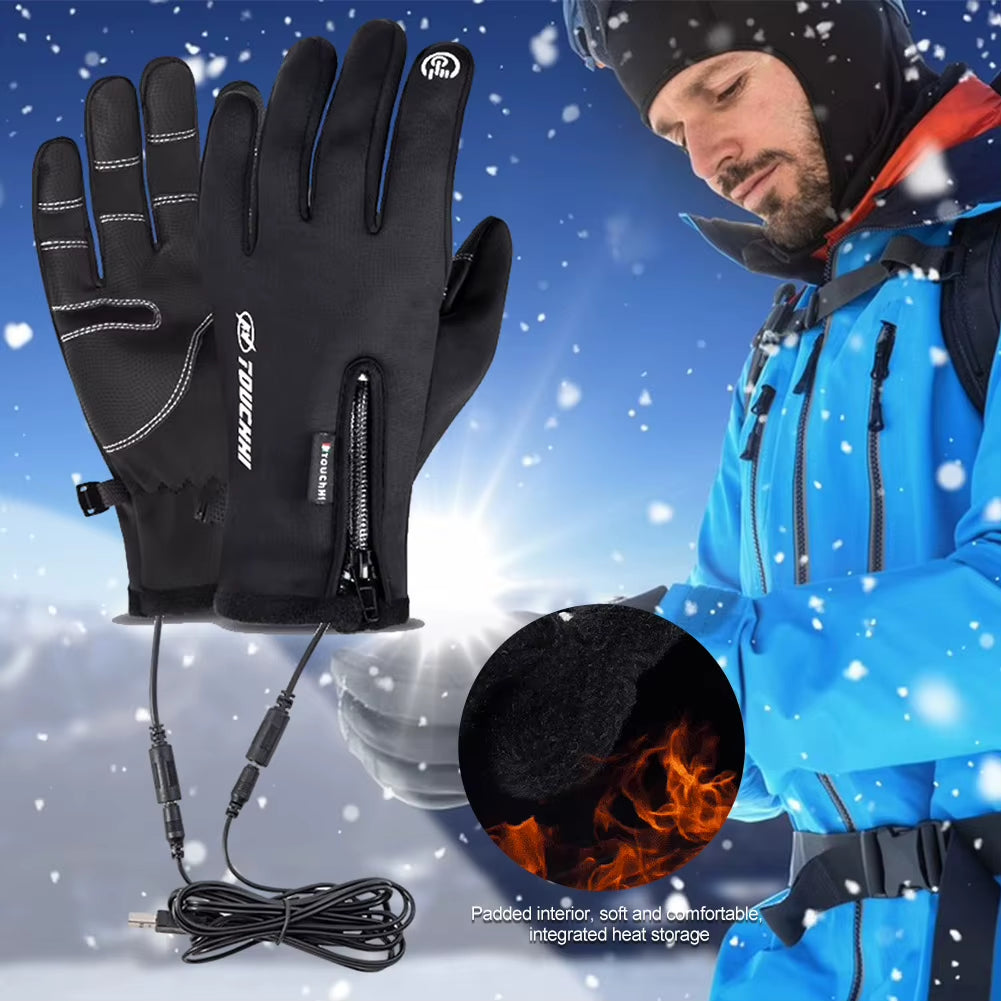 USB Touch Screen Gloves Winter Ski Gloves Windproof Heated Gloves Anti-Slip Glove for Cycling Running Driving Hiking Walking