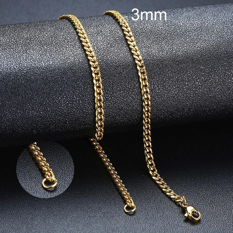 Stunning Cuban Chain Necklace - Unisex Stainless Steel Curb Link Choker in Vintage Gold Finish