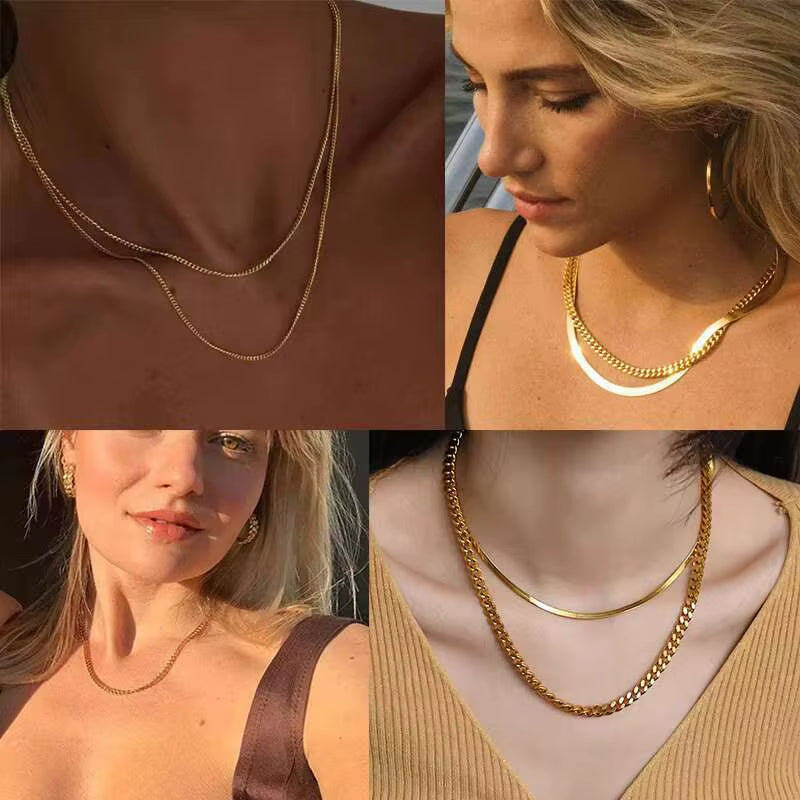 Stunning Cuban Chain Necklace - Unisex Stainless Steel Curb Link Choker in Vintage Gold Finish