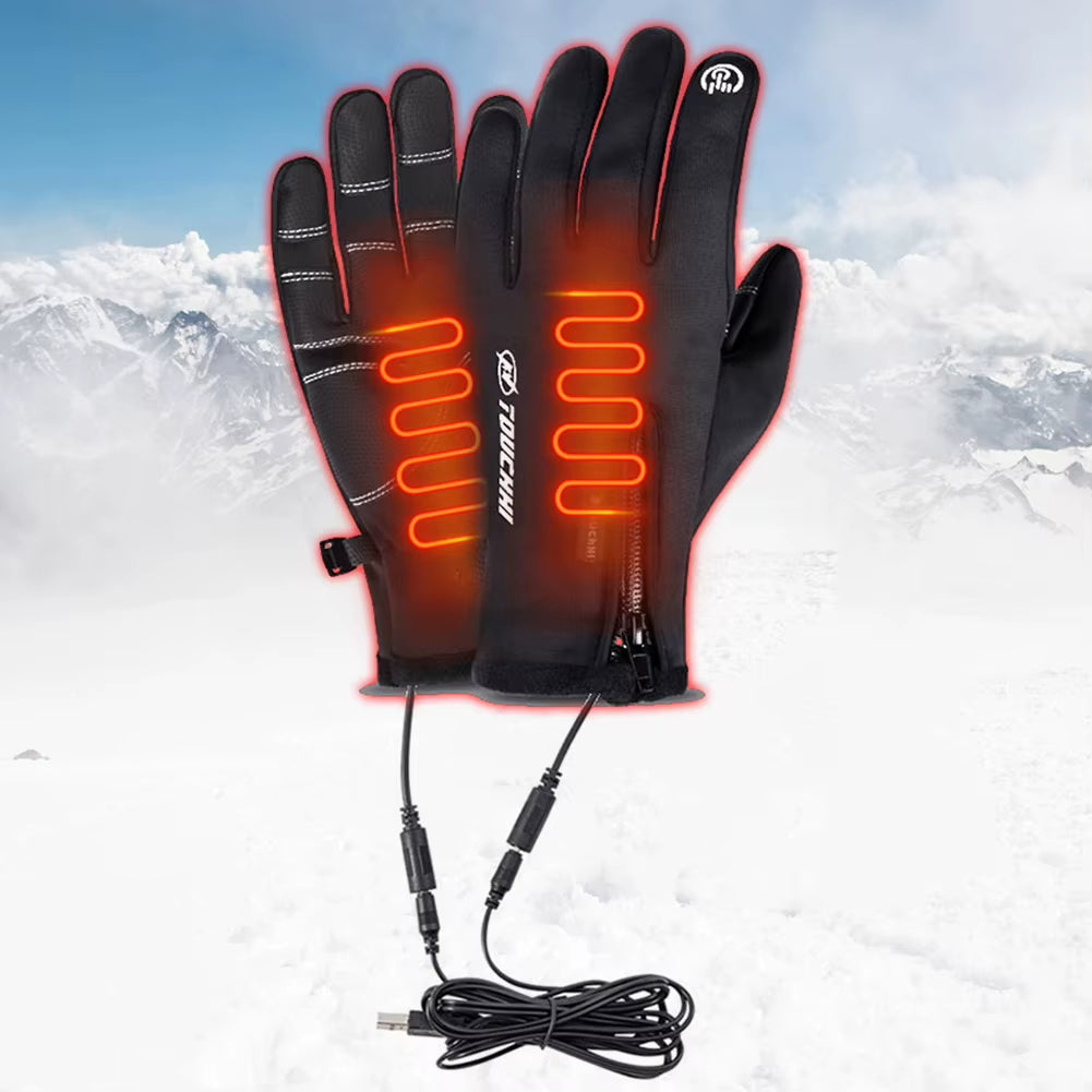 USB Touch Screen Gloves Winter Ski Gloves Windproof Heated Gloves Anti-Slip Glove for Cycling Running Driving Hiking Walking