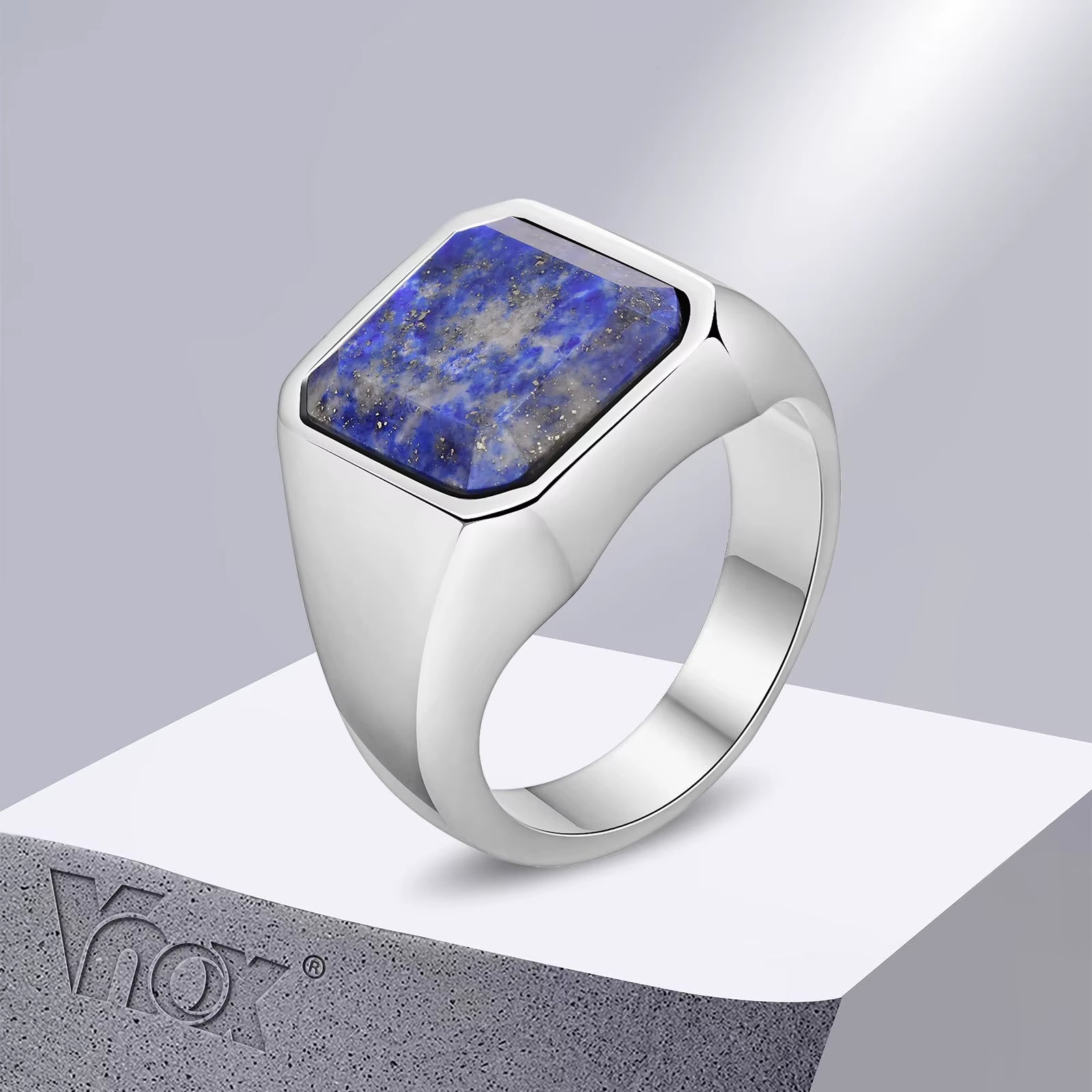 Stylish Square Natural Stone Signet Rings for Men, Stainless Steel Metal Finger Ring Party Gift Jewelry
