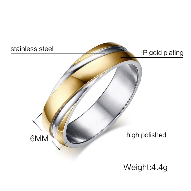 Wedding Rings for Men 316L Stainless Steel Jewelry 6Mm Width Black/Rose Gold/Gold-Color