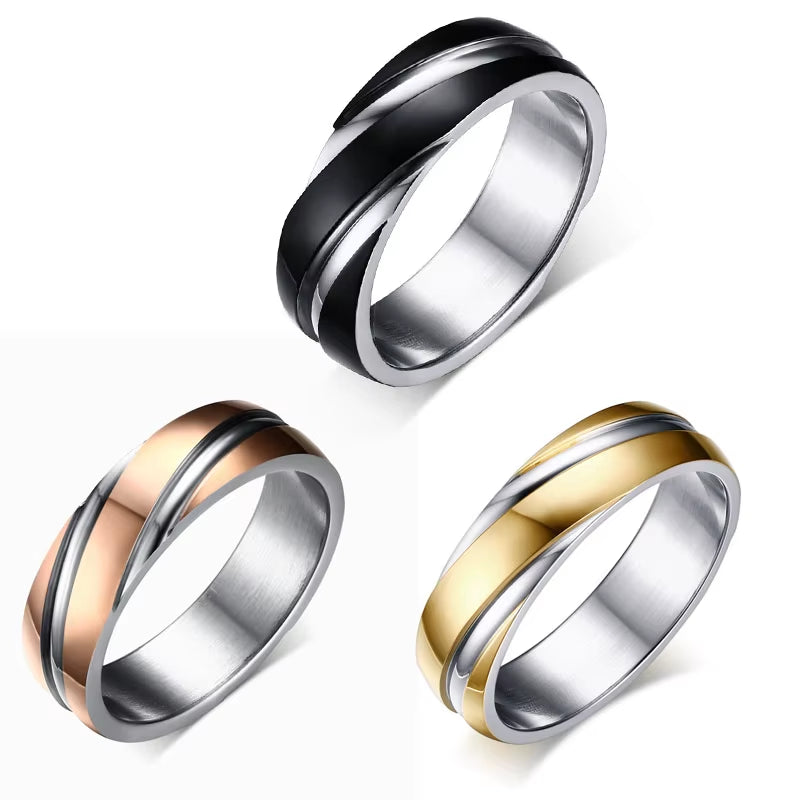 Wedding Rings for Men 316L Stainless Steel Jewelry 6Mm Width Black/Rose Gold/Gold-Color