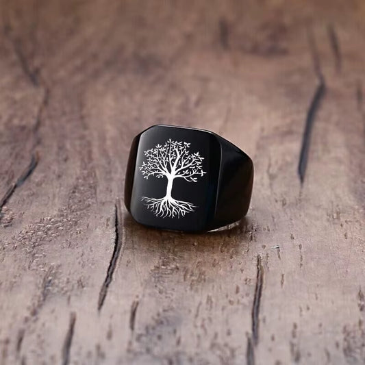 Rock Punk Tree of Life Signet Rings for Men Jewelry Custom Words Images Personalize Engrave Gifts for Him Jewelry