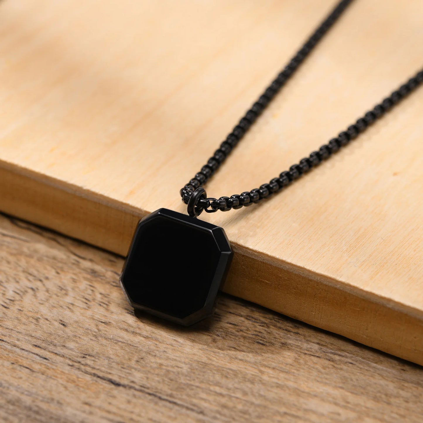 Stylish Men Square Natural Stone Necklace, Solid Stainless Steel Geometric Polygon Pendant,Casual Punk Boy Gift Jewelry