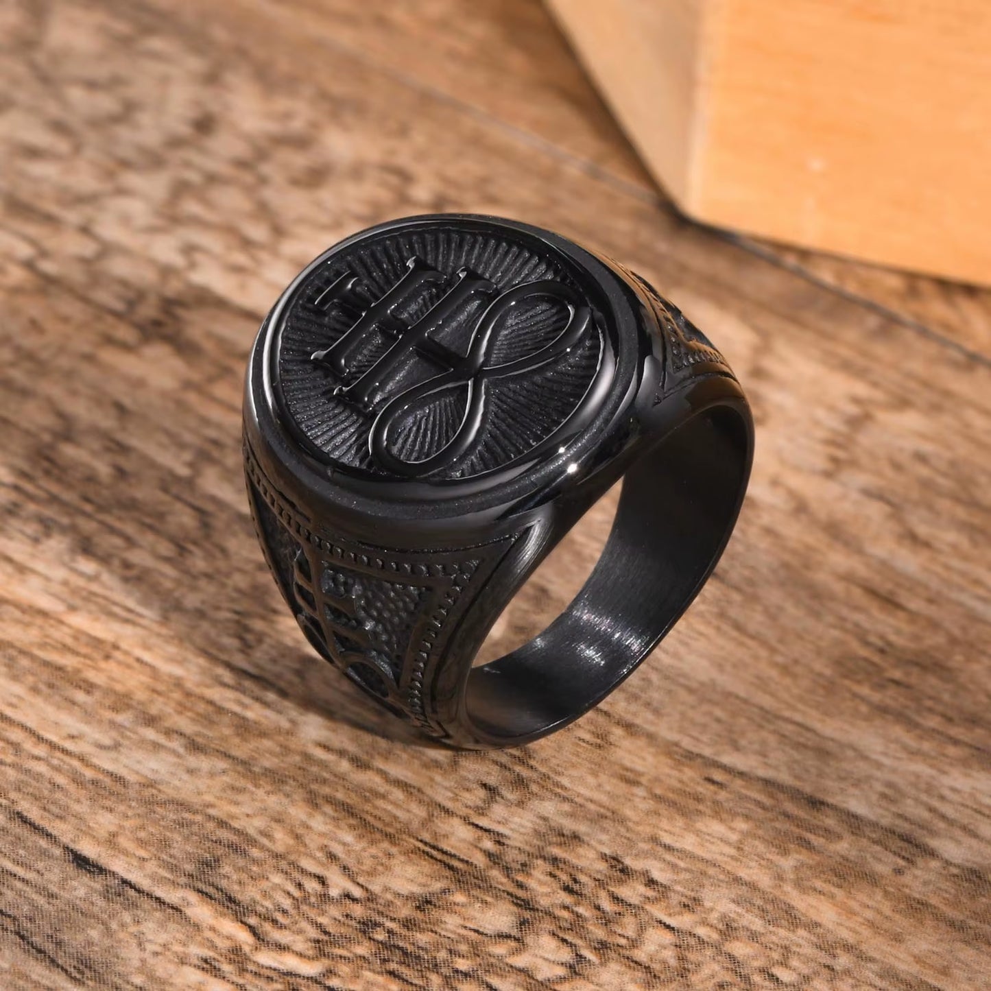 Sigil of Lucifer Rings Men Boys Talisman Amulet Gift Jewelry,Black Stainless Steel Satan Demon Devil Symbol Signet Ring