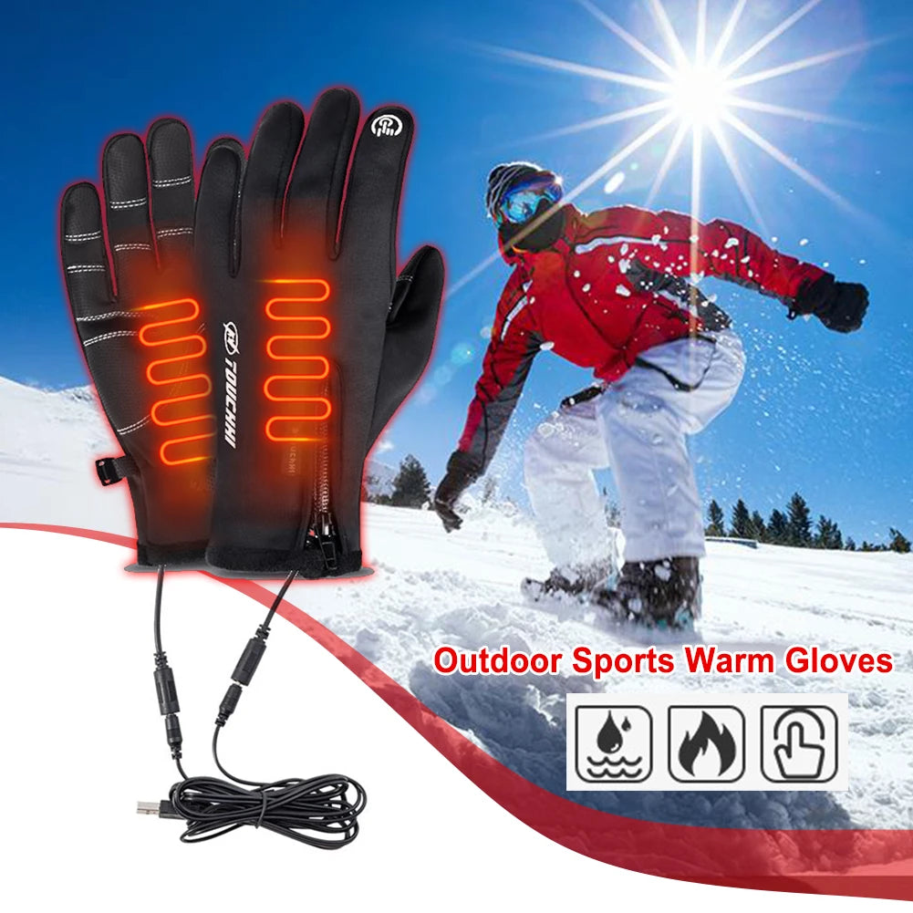 USB Touch Screen Gloves Winter Ski Gloves Windproof Heated Gloves Anti-Slip Glove for Cycling Running Driving Hiking Walking