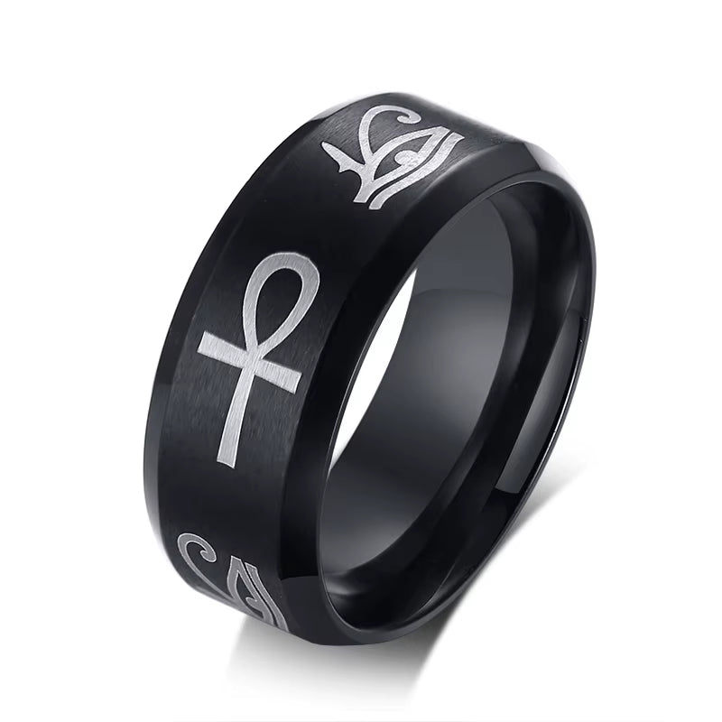 Classic Men Ring Stainless Steel Wedding Jewelry Horus Cross Casual Male Band
