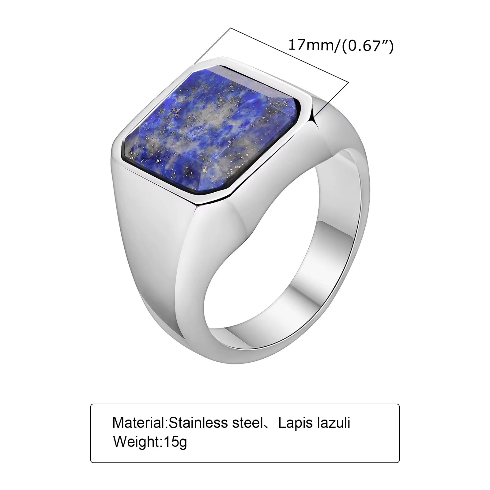 Stylish Square Natural Stone Signet Rings for Men, Stainless Steel Metal Finger Ring Party Gift Jewelry