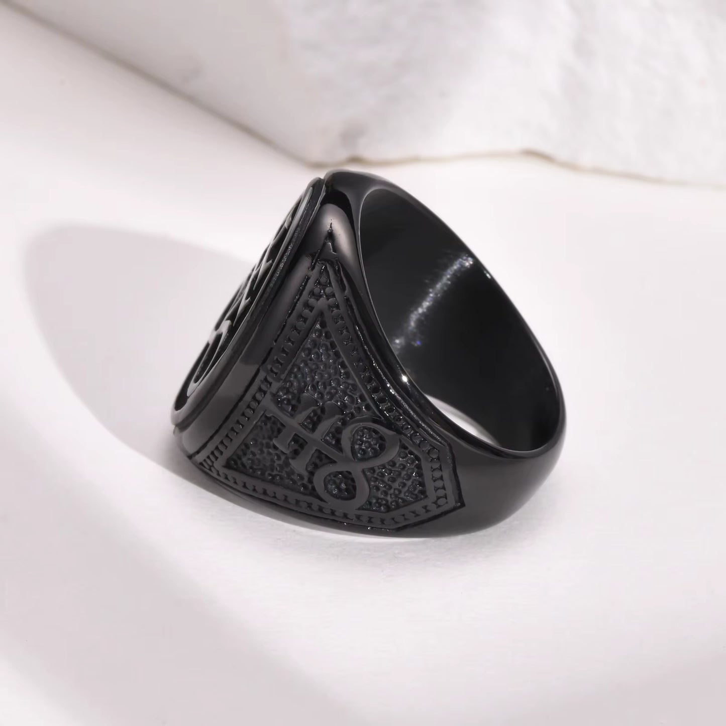Sigil of Lucifer Rings Men Boys Talisman Amulet Gift Jewelry,Black Stainless Steel Satan Demon Devil Symbol Signet Ring